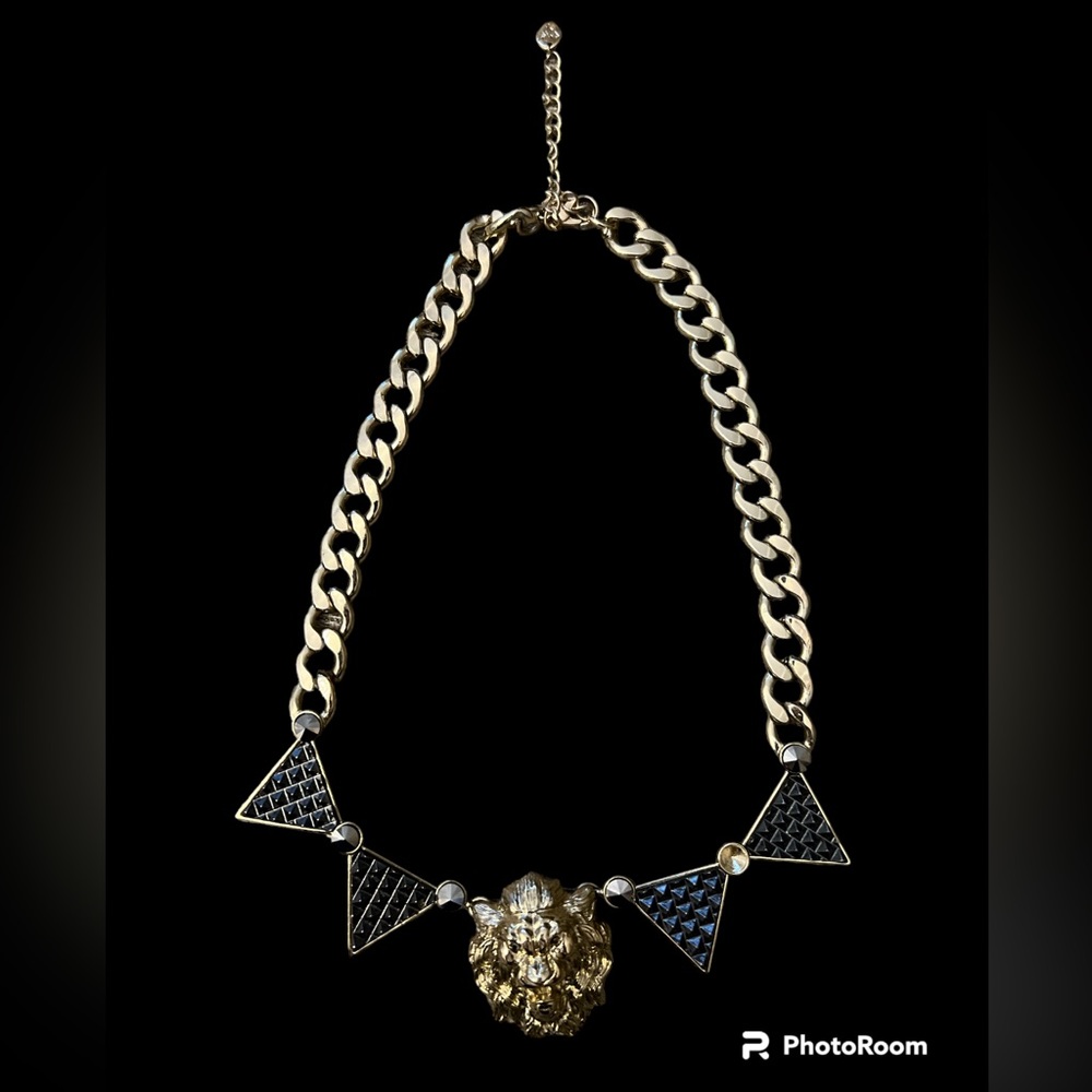 KATY PERRY ROAR CHARM NECKLACE LION HEAD TRIANGLES CHUNKY GOLD CHAIN PRISM **